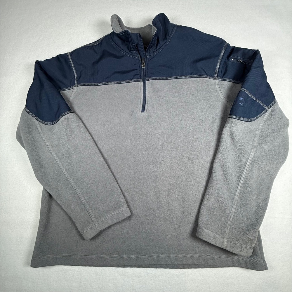 Starter Mens Large Gray Blue Fleece 1/4 Zip Pullover Long Sleeve Jacket